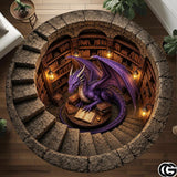 Personalized Dragon Round Rug with 3D Effect and Bookshelf