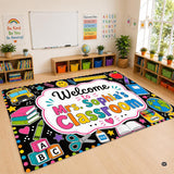 Personalized Teacher Classroom Rug, Custom Back to School Welcome Mat with Name, Kindergarten Preschool Elementary Decor, Composition Notebook Carpet (A07)