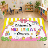 Personalized Teacher Classroom Rug, Custom Back to School Welcome Mat with Name, Kindergarten Preschool Elementary Decor, Composition Notebook Carpet (A02)
