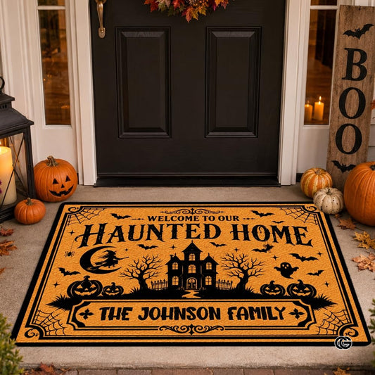 Halloween Door Mat Outdoor, Custom Spooky Welcome Mat with Black Cat and Pumpkin, Fall Front Door Mat for Porch Entryway Decor #1