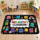 Personalized Teacher Classroom Rug, Custom Back to School Welcome Mat with Name, Kindergarten Preschool Elementary Decor, Composition Notebook Carpet (A04)