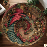 Personalized Dragon Round Rug with 3D Illusion and Low Pile