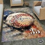 Custom Baseball Area Rug with Vintage Pattern and Non Slip Backing