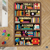 Custom Classroom Welcome Mat with Library and Bookshelf Detail