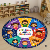Wheel of Feelings and Emotions Round Rug, Educational Mental Health Rug for Classroom, Educational Animal Shape School Mat, Back to School Gift (Feeling 2)