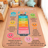 Personalized Calming Corner Rug for Classroom, Custom Teacher Name Reading Corner Rug, Emotions Feelings Carpet, Soft Fluffy Calm Corner Decor for School Reading Nook (Battery Theme)