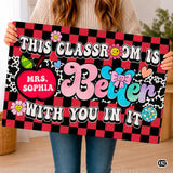 Personalized Welcome Doormat with Teacher Name and Notebook Pattern