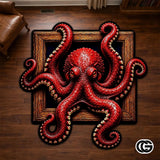 Personalized Octopus Shaped Welcome Mat with Name and Waves - D2