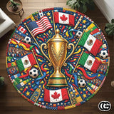 Custom Soccer Tournament Round Rug with Trophy Design - D9