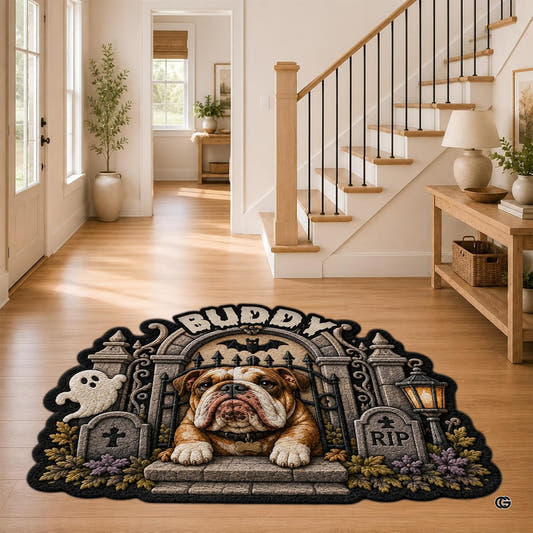 Custom Dog Photo Rug, Personalized Pet Portrait Area Mat Non Slip Indoor Door Rug for Dog Lovers, Welcome Home Decor Halloween (Spooky Graveyard Gate)