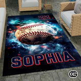 Custom Vintage Baseball Area Rug with Non Slip Carpet Backing