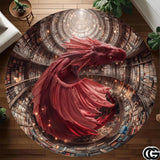 Custom Dragon Round Rug with 3D Illusion and Library Pattern