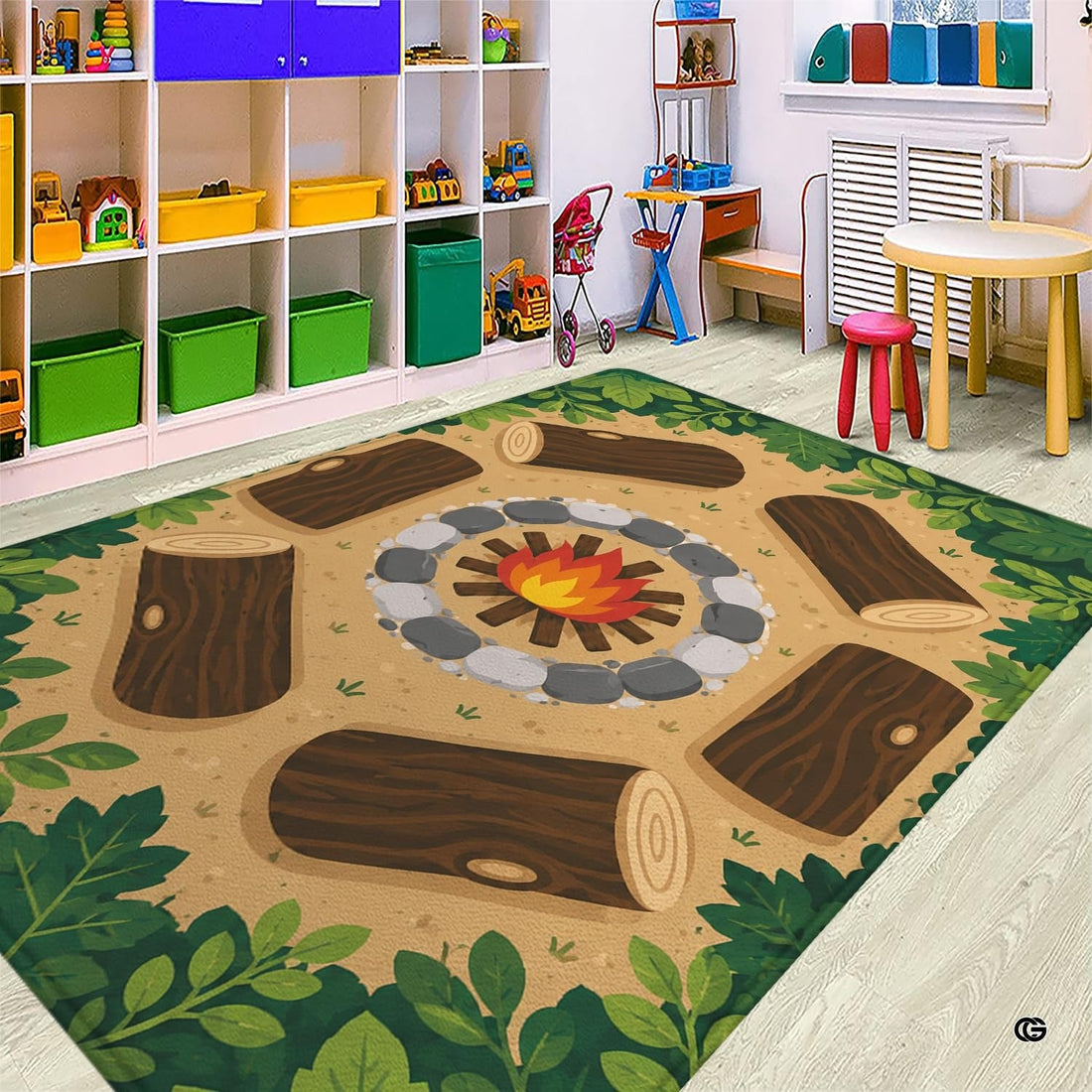Campfire Circle Log Seating Classroom Area Rug