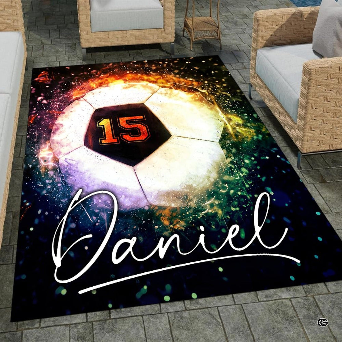 Flaming Soccer Ball Area Rug