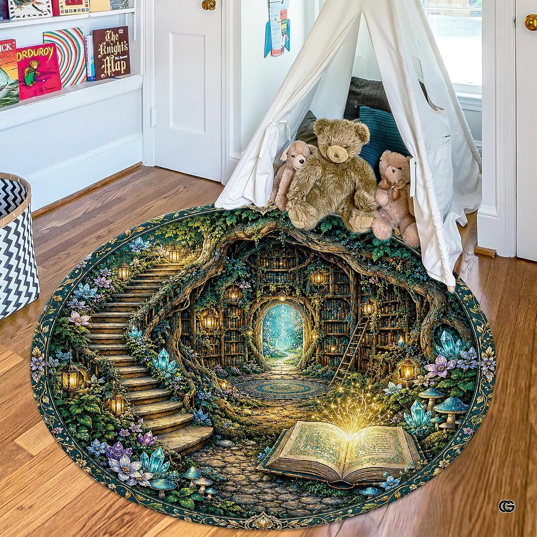 Mystic Treehouse Library Round Area Rug