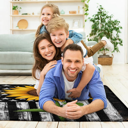 Patriotic sunflower flag area rug styled in modern farmhouse living room - thumbnail image 5 of 7