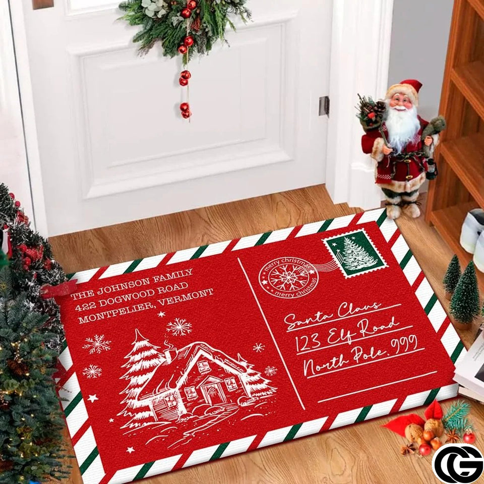 Personalized Christmas Doormat with Custom Family Name