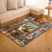 Overhead perspective of the rustic duck hunting inspired multi-panel floor art design. - thumbnail image 7 of 8