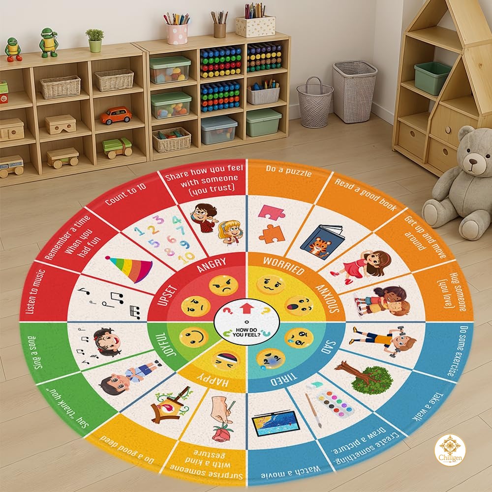 Custom Feelings Wheel Welcome Mat for Classroom and Office