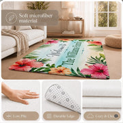 Personalized Tropical Beach Rug, Custom Family Name Tropical Outdoor Rug, Flamingo Surfboard Ocean Area Rug for Living Room, Patio, Beach House Decor, Design 07