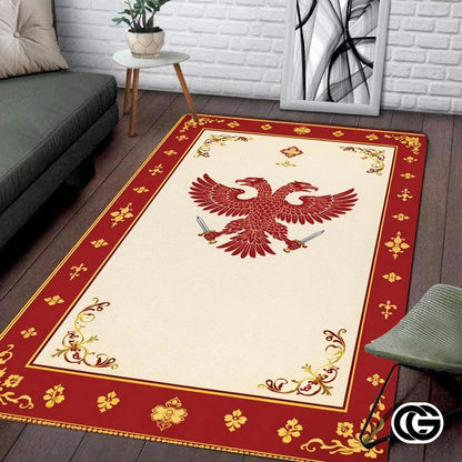 Custom Orthodox Christian Area Rug with Three Bar Cross and Byzantine Eagle - D3