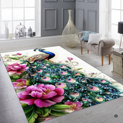 Bedroom layout showing the vibrant peacock floral rug near wooden furnishings - thumbnail image 6 of 8
