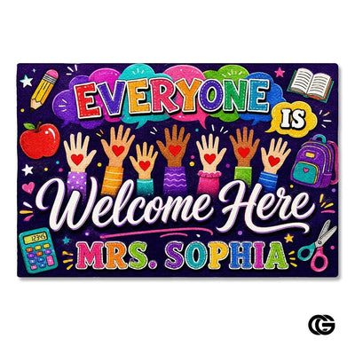 Personalized Welcome Doormat with Teacher Name and Notebook Style
