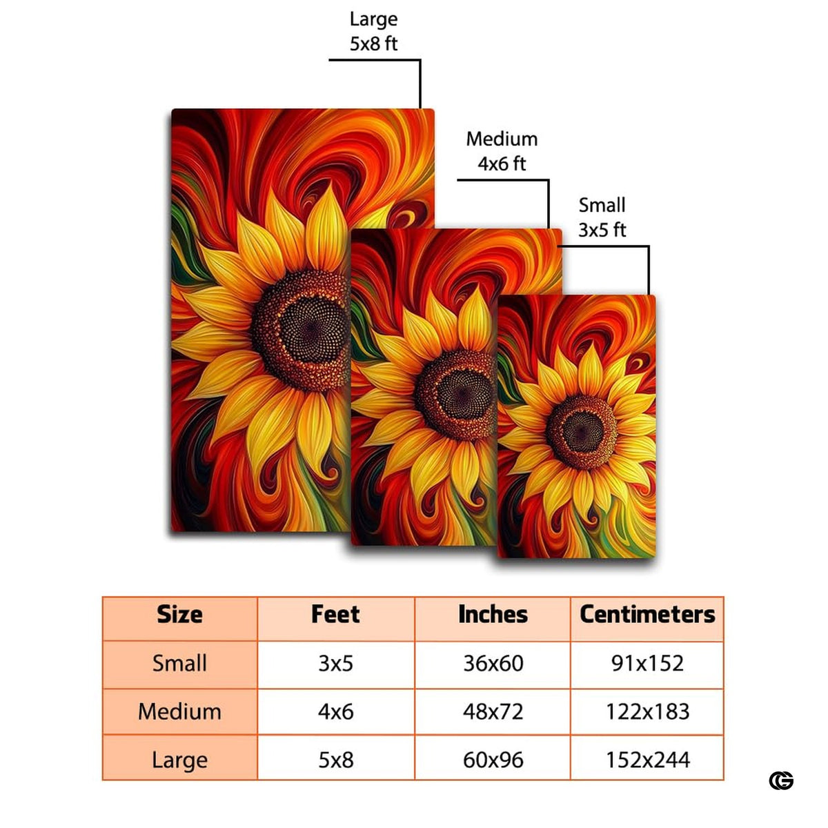 Overhead perspective of artistic botanical design inspired by a yellow flower field with rich swirls.