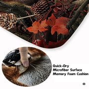 Overhead perspective of the patriotic deer wildlife area rug on hardwood flooring. - thumbnail image 3 of 7