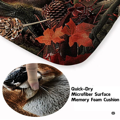 Overhead perspective of the patriotic deer wildlife area rug on hardwood flooring. - thumbnail image 3 of 7