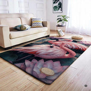 Non-slip grip backing and bound edge stitching on pink flamingo water lily area rug - thumbnail image 4 of 7