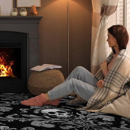 Infographic displaying dotted anti-slip backing and surface resistance details for the area rug - thumbnail image 5 of 8