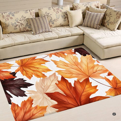 Spacious bedroom mockup featuring the warm fall season maple leaves rug - thumbnail image 2 of 7