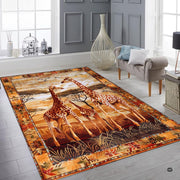 Modern living room setting displaying the savanna giraffe trio area rug - thumbnail image 2 of 7