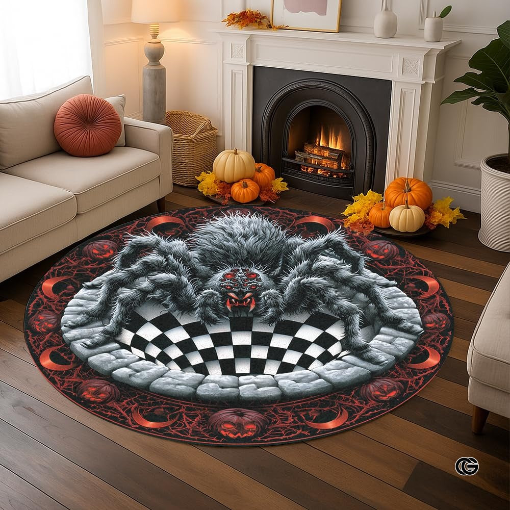 Custom Halloween 3D Effect Optical Illusion Spooky Round Rug (D7)