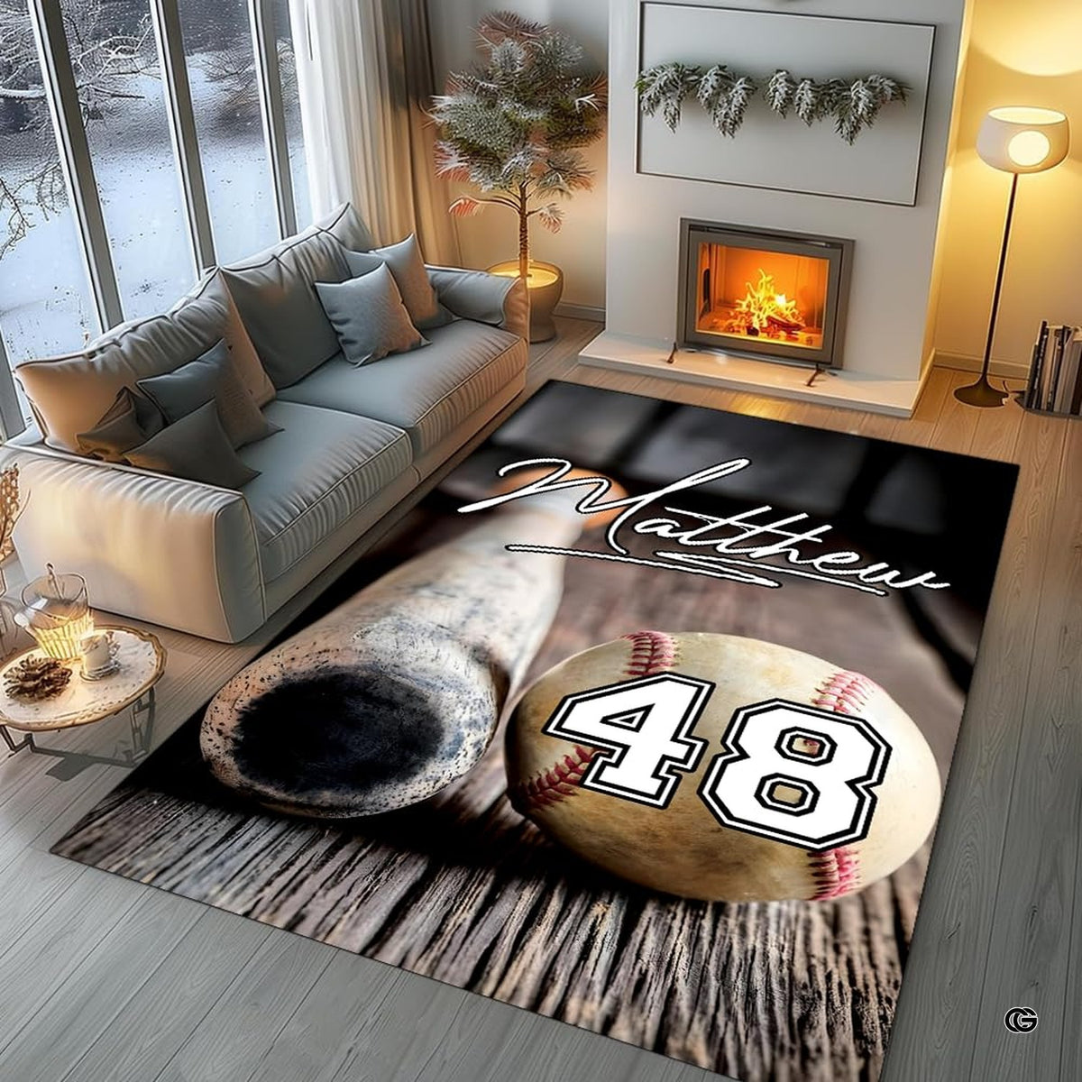 Close-up perspective of baseball sports area rug highlighting detailed red stitches and weathered wooden board textures. - image 5 of 8