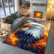 Top view of eagle mascot area rug showing full artistic profile and vibrant brush stroke accents. - thumbnail image 5 of 7
