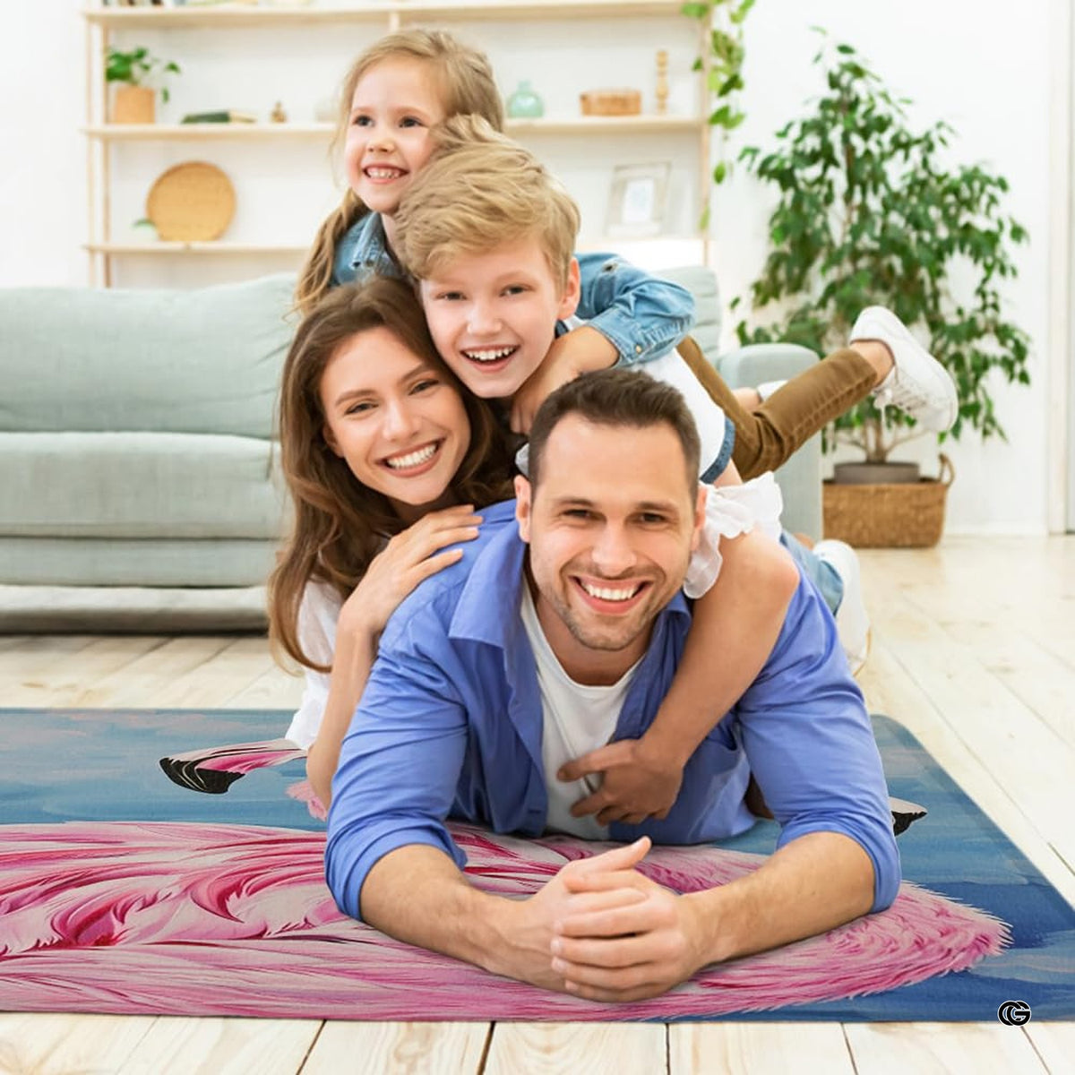 Cozy modern living room arrangement styling the romantic flamingo couple rug - image 5 of 7
