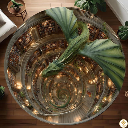 Personalized Dragon Round Rug with 3D Illusion and Low Pile