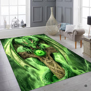 Ornate gold weathered stone Celtic cross and winged mythical beast rug artwork. - thumbnail image 6 of 8
