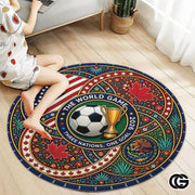 Custom Soccer 2026 Round Rug with Trophy and Flag Design