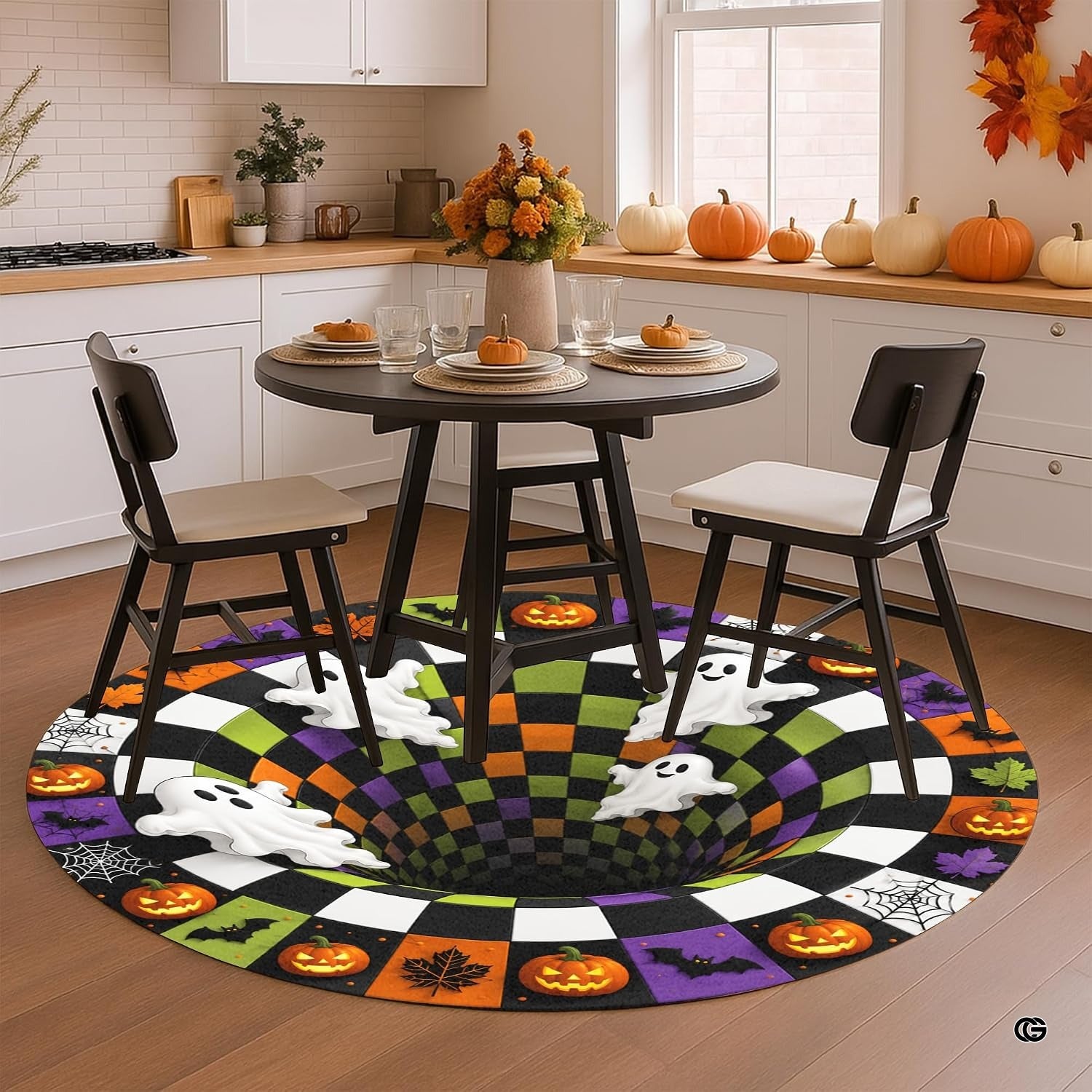 Custom Halloween 3D Optical Illusion Round Rug Skeleton Horror Area Rug (1, #1)