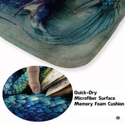 Blue and purple fantasy dragon reading an ancient tome while breathing magical wisps of smoke area rug. - thumbnail image 3 of 8