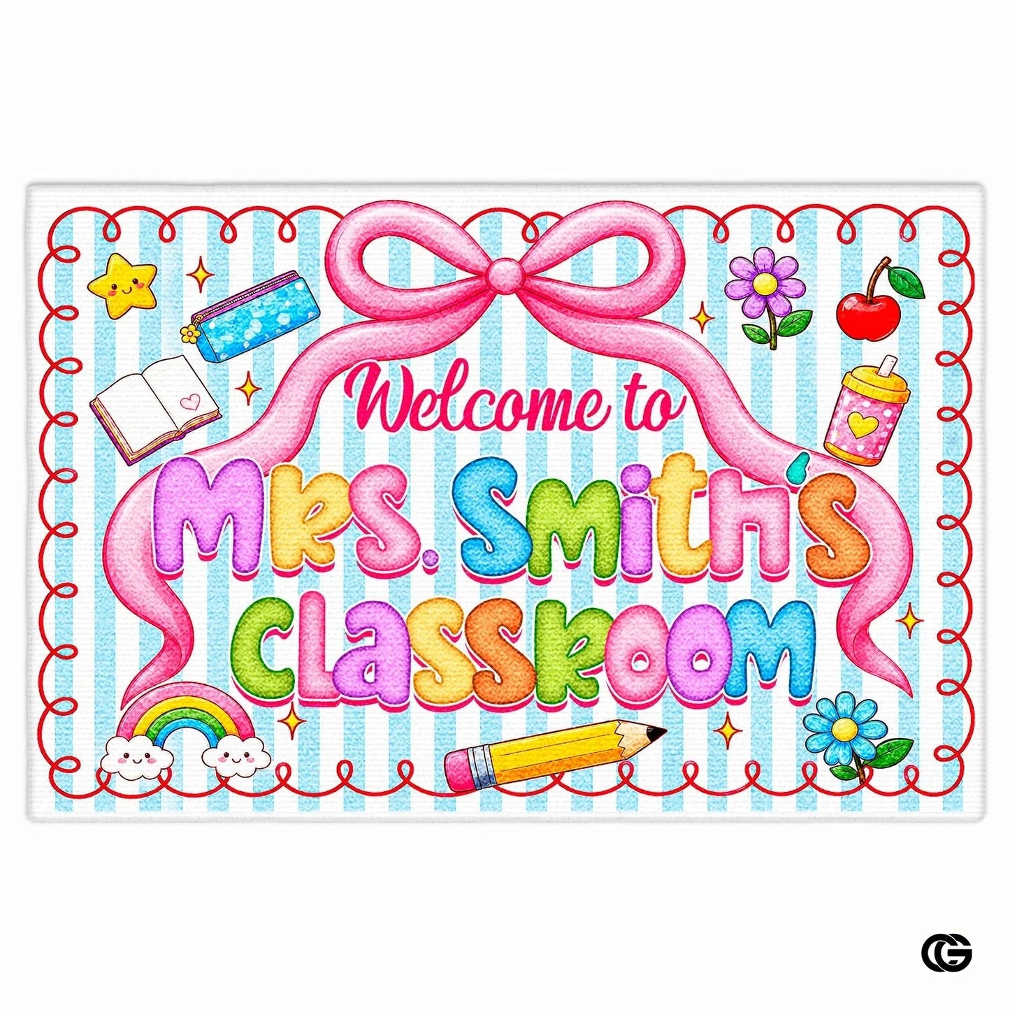 Personalized Classroom Doormat with Teacher Name and Notebook Pattern - Class-01