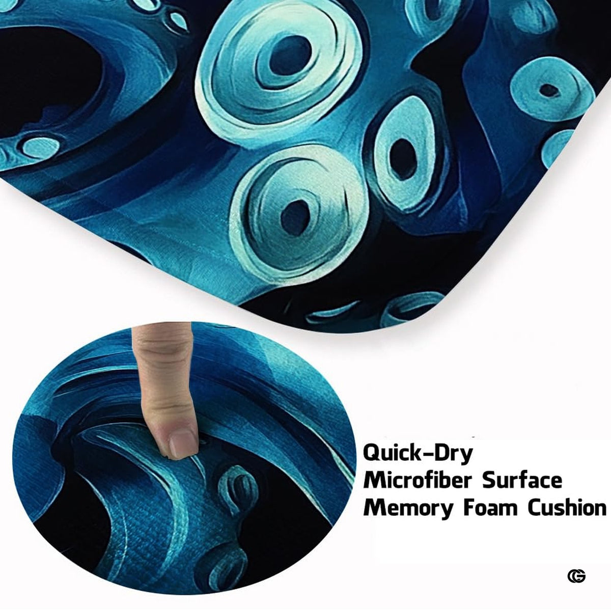 Flat rectangular perspective of the blue oceanic octopus area rug