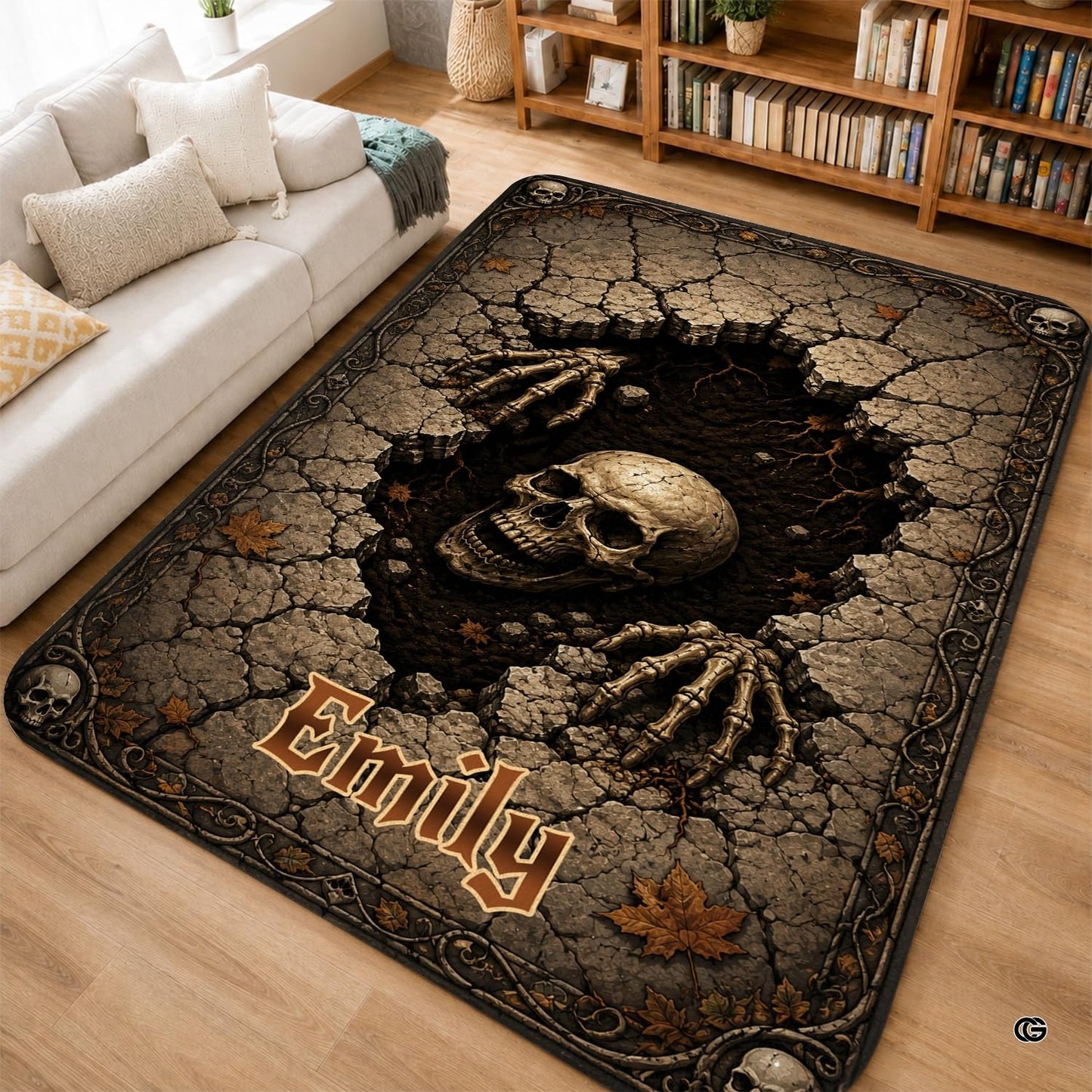 Personalized Witch Area Rug with Name - Custom Halloween Rug, Black Cat & Raven Floor Carpet, Spooky Gothic Home Decor, Non Slip Rugs (Style 9)