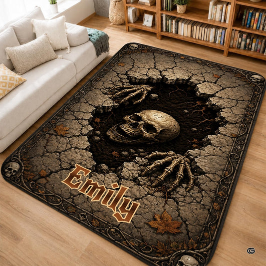 Personalized Witch Area Rug with Name - Custom Halloween Rug, Black Cat & Raven Floor Carpet, Spooky Gothic Home Decor, Non Slip Rugs (Style 9)
