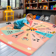 Overhead view of an emotion wheel rug showcasing colorful segments and cartoon character faces. - thumbnail image 2 of 9