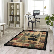Overhead layout view of the rectangular lodge black bears pine forest wildlife area rug - thumbnail image 5 of 5
