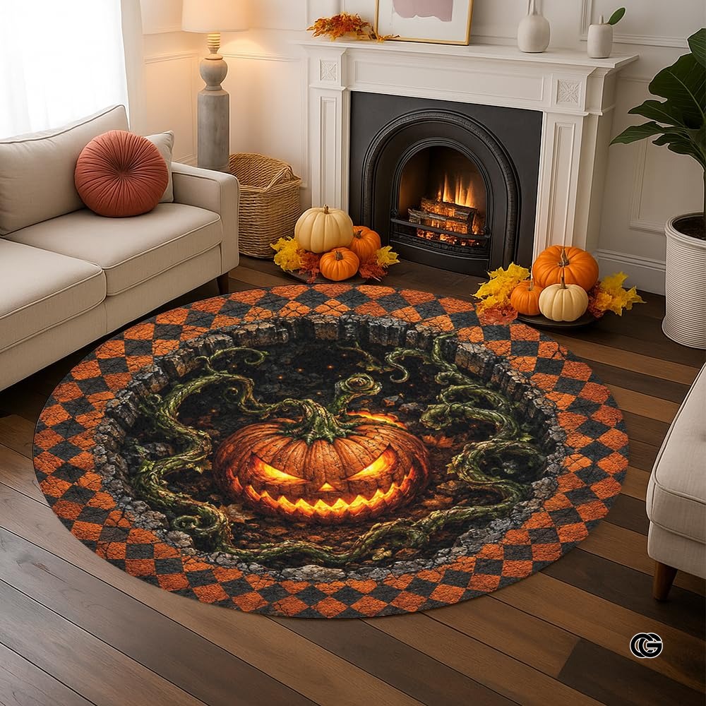 Personalized Halloween 3D Optical Illusion Ghost Round Rug (A02)